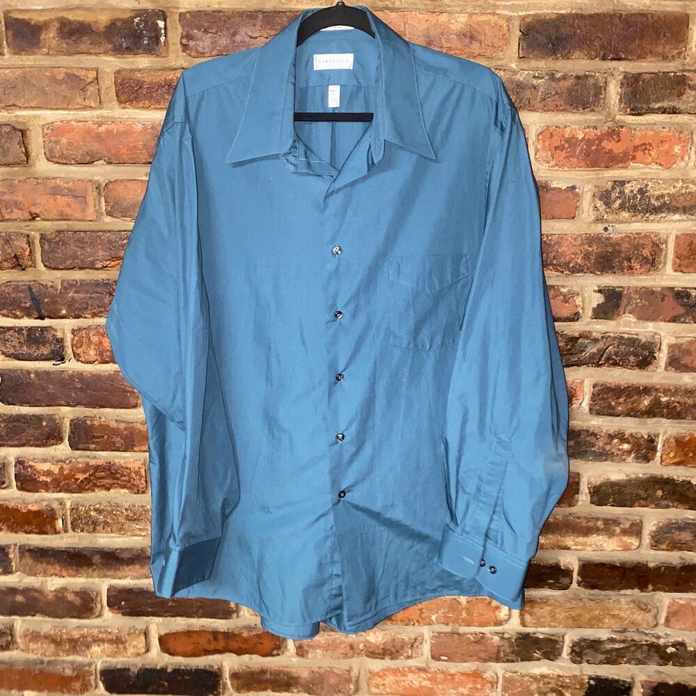 Van Heusen Teal Blue Wrinkle Free Long Sleeve Button Down Shirt Men's Size XL